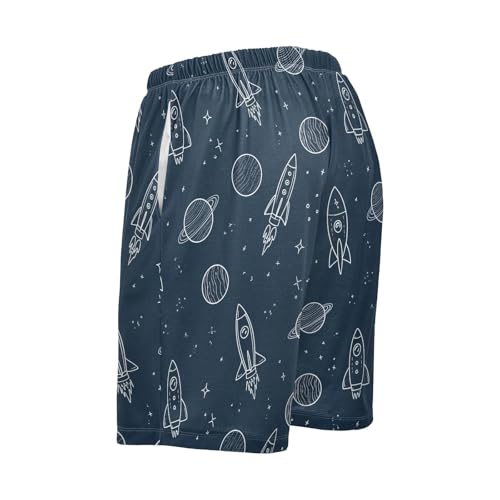 Men's Pajama Shorts Space Rocket Blue Athletic Pajama Sleep Bottoms with Pockets 23038823