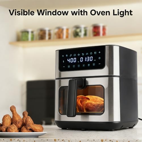 Image of Simple Deluxe 8-in-1 Air Fryer 6.34 Qt, Digital Preset Airfryer with Visible Window, Nonstick and Dishwasher-Safe Basket, Air Fry, Chicken, Pizza, Dehydrate, Fries, 90-Min Timer, 1700W, Black