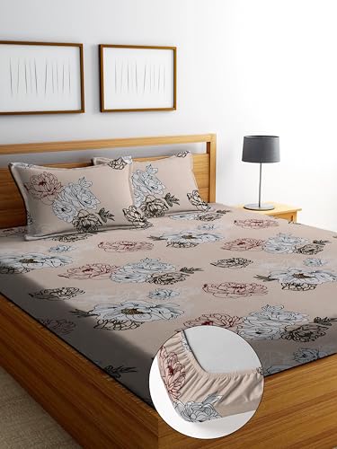 Image of DECORUM Cotton Feel Glace Cotton Fitted Bedsheet King Size (72 inchx78 inch)| All Around Elastic| 2 Pillow Covers (17 inchx27 inch)| Fits Up to 8 inch Mattress| 220 TC|Soft, Wrinkle-Free |Perfect for Home Decor & Gifting