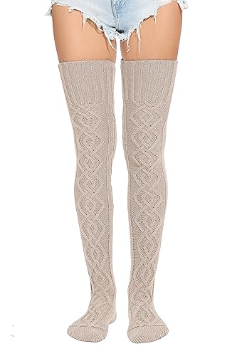 Image of Women's Thigh High Knitted Winter Boot Socks Vintage Extra Long Leg Warmer Over Knee High Stockings