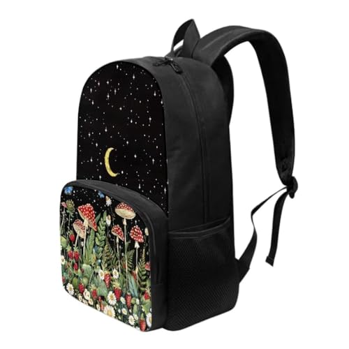 Pinupub Mushroom Strawberry Print Backpack For Boys Girls Breathable Soft 17 Inch Elementary School Bag With Front Pocket3