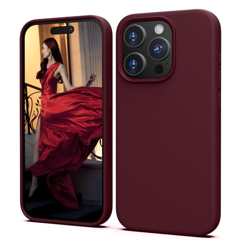 TIIXXA Silicone Case for iPhone 15 Pro Case Soft Ultra Slim Protective Shockproof Liquid Silicone Phone Case Anti-Scratch Microfiber Lining 6.1 Burgundy