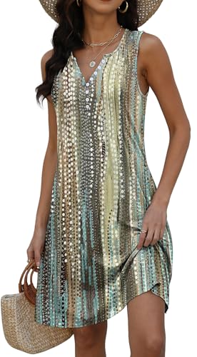 Image of Disamer Beach Dresses for Women 2026 Vacation Swim Cover up V-Neck Summer Dress Button Down Sleeveless Boho Floral Sundress