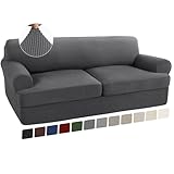 Turquoize 3 Piece T Cushion Sofa Slipcovers Stretch Couch Cover Furniture Covers with 2 Individual T Cushion Covers, Machine Washable (2 Cushion Sofa, Gray)