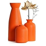 CEMABT Ceramic Orange Vases Set of 3 Small Flower Vases for Decor, Modern Rustic Farmhouse Home Decor, Decorative Vases for Pampas Grass,Idea Shelf,Table,Bookshelf,Entryway- Distressed Decor