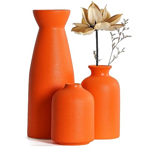 CEMABT Ceramic Orange Vases Set of 3 Small Flower Vases