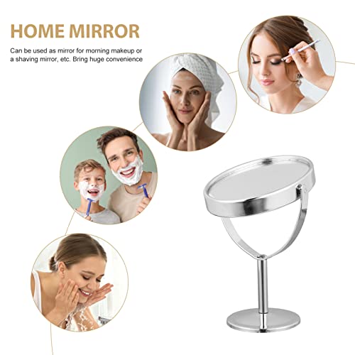Espejo de maquillaje giratorio con base metálica plateada miniatura 3