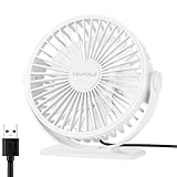 TriPole Desk Fan USB Powered Mini Portable Fan, 3 Speeds Adjustable Strong Breeze Personal Desktop Fans, 360° Rotation Quiet Plug In USB Fans for Bedroom Office Table Travel Cruise, White, 4.9ft Cable