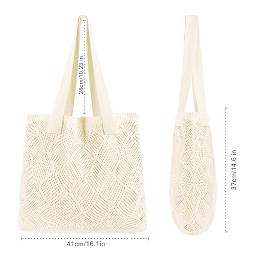 Image of COOKOOKY Lined Crochet Tote Beach Shoulder Bag Women Casual Work Shopping | Lined crochet tote with soft structure, perfect for beach, work, shopping. Roomy & lightweight for daily use.