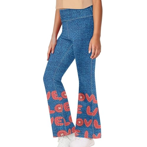 Love Pattern Girls Flare Leggings Crossover Preppy Clothes Leggings for Girls Yoga Pants Dance Casual Uniform