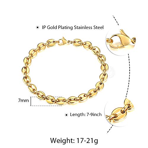 Trendsmax 7mm Coffee Beans Link Chain Bracelet Gold Plated Stainless Steel Twisted Rope Chain Bracelet for Men Women 7inch - Image 4