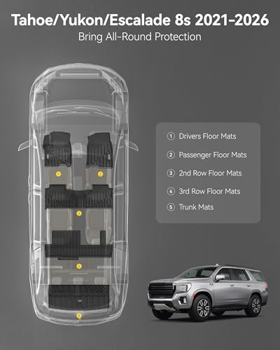 Image of 3W Floor Mats & Cargo Liner for Chevy Tahoe /GMC Yukon 2021-2026 (8 Seats)