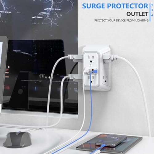 Extensión de pared de 6 enchufes con puertos USB para el hogar 4