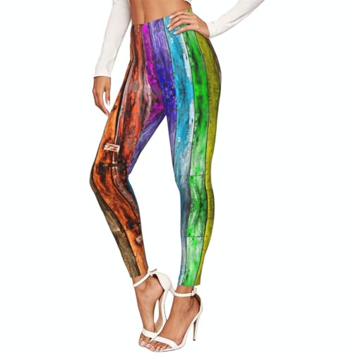 Leggings con estampado de tablas de madera para mujer, pantalones de senderismo