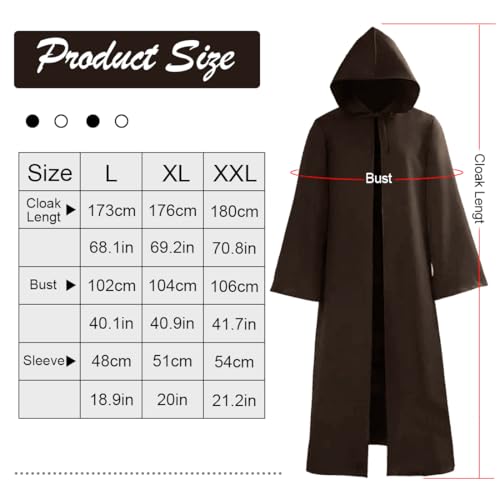 Montrestar Halloween Robe, Braun XL Umhang mit Kapuze, Kostüm Herren Robe mit Kapuze, Halloween Cosplay Cape, Adult Karneval Costume, Hoodies Gewand für Erwachsene Fasching Karneval