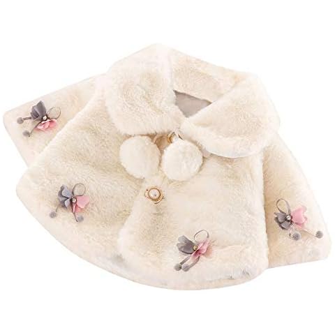 Baby Girls Coat Velvet Cloak Jacket Thick Warm Clothes Faux Fur Long Sleeve Cape Infant Toddler Cloak Body Warmers Snowsuit Button Outwear Autumn Winter Thick Warm Clothes for 0-3 Years Cover