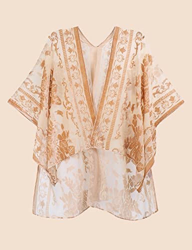 Image of MJ SERECA Women's Burnout Velvet Kimono Cardigan Cover Up with Tassel
