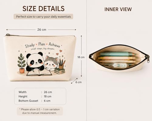 Image of DRUDRAYA Canvas Cute Panda & Cat Pouch | Storage Zipper Bag (Pack of 1)