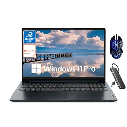 Lenovo Ideapad 1i Laptop, 15.6" Business Laptops Computer, Intel Celeron N4500, 4GB RAM, 128GB eMMC, Intel UHD Graphics, WiFi 6, Numeric Keypad, 1-Year Office 365, Win11 Pro, Copilot AI, Abyss Blue