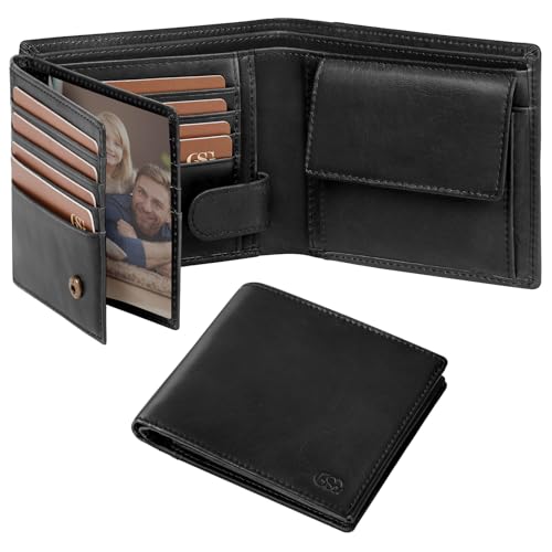 Portefeuille en cuir GSG : l'élégance vintage d'un grand portefeuille noir pour homme