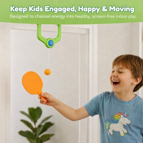 Image of TREGO Indoor Hanging Table Tennis Set | Games for Boys 7-14Years | Ping Pong Set with 2 Rackets and 5 Balls| Home Play Activity for Boys and Girls | Indoor Play Toy for Gifts