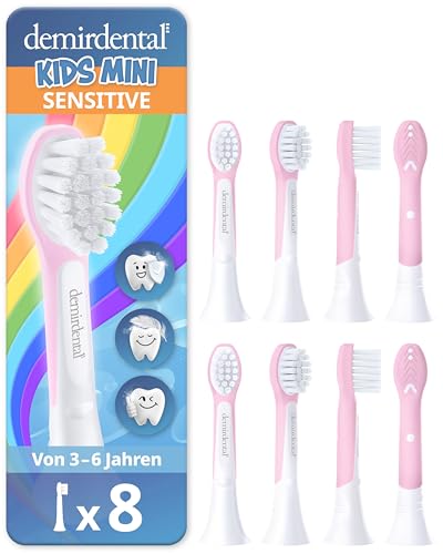 demirdental Ersatzbürsten für Kinder passend für Philips Sonicare Ersatzbürsten Kids, Compact Mini geeignet für 3-6 Jahre, entspricht HX6034 HX6038, Rosa, 8er Set