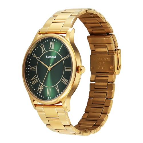 Image of Sonata Traditional Essentials Quartz Green Round Dial Men's Watch | Analog Watch | Watches for Men Analog - 77105YM07W