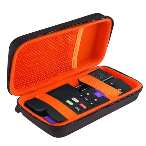 BOVKE Hard Case for Roku Voice Remote Controller, Streaming Stick+ / 4K, TV Steaming Stick 3820R/ 3821R/3941R, Extra Mesh Pocket for Adapters, Cables, Black