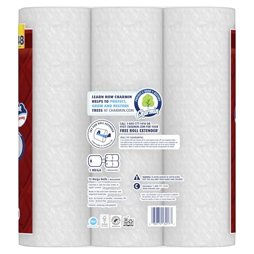 Image of Charmin Ultra Strong Toilet Paper Mega Rolls, 4 inch x 3-15 /16 inch, White, 220 Sheets Per Roll, Pack Of 12 Mega Rolls