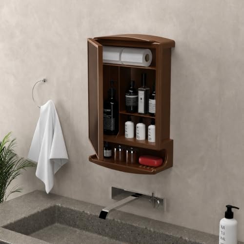Image of iSTAR Bathroom Cabinet with Mirror | Multipurpose Storage Organizer with Mirror | Modern Wall Mounted Accessories for Bathroom, Kitchen and Home (Brown)