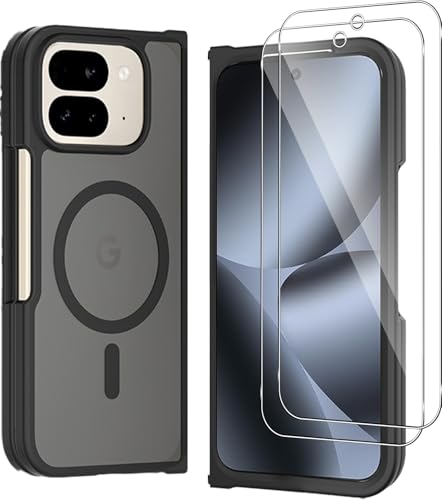 【1個+2枚セット】For Google Pixel 10 Pro Fold ケース(1個·MagSafe対応)+ガラスフィルム(2枚) Pixel 10 Pro Fold 対応 保護ケース Greerass ガラスフィルム付き 薄型 超軽量 耐衝撃 擦り傷防止 指紋·汚れ防止 手触り良い 着脱簡単 (ブラック)のサムネイル
