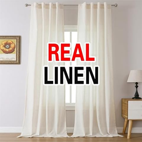 MIUCO Linen Curtains 84 Inches Long for Bedroom Living Room, Light Filtering Curtains, Modern Neutral Decor Farmhouse Drapes, Rod Pocket & Back Tab Curtains, 2 Panels 2 Tiebacks 36 Inches Wide Natural Cover