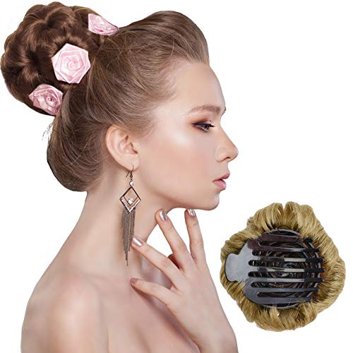 HOOJIH Claw Clip in Hair Bun Hairpieces Updo Hair Bun Extension Chignon Synthetic Ponytail Scrunchies Hair Extensions for Women Girls Natural Blonde