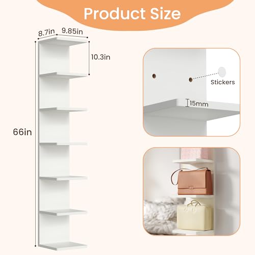 Image of upsimples 7-Tier Floating Wall Shelf, White Vertical Vanity Decor Shelves | Wall Display for Bag, Purfume, Shoes, Books, Storage Shelves for Bedroom, Living Room, Home Decor