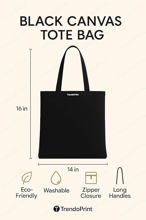 Image of TrendoPrint Canvas Tote Bags for Women with Zip, College Bag for Girls, 100% Organic Cotton Tote Bag for Shopping, Travel & Beach