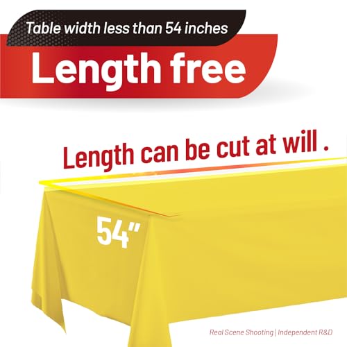 Image of Plastic Table Cloth, 110 Ft X 54 In Plastic Table Cloth Disposable Yellow Table Cloths with Any Cut Sliding Cutters Premium PEVA Disposable Tablecloth for Picnics, Parties, Birthdays, Festivals