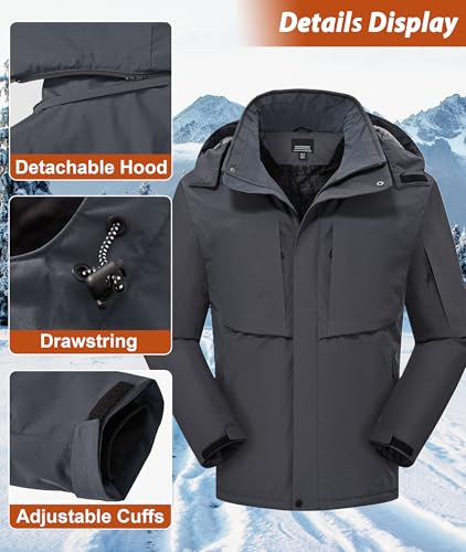 Image of Mens Winter Snow Jacket Waterproof Ski Jackets Snowboard Rain Warm Coat Insulated Hood Fleece Lined