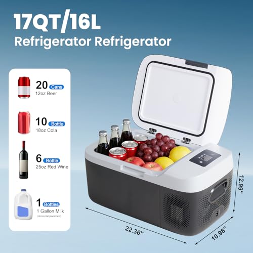 Image of OLIXIS Portable Car Refrigerator, 17QT Single-Zone Electric Cooler for Vehicles, -4℉-68℉ Freezer Smart Control via Bluetooth with Car Battery Protection, Child Lock, 12 /24V DC & 100-240V AC Powered