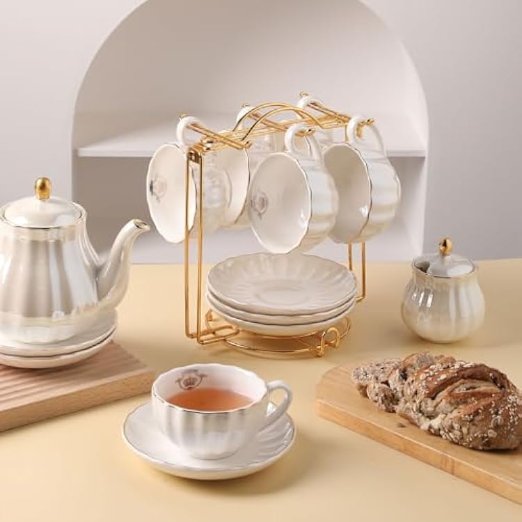 Sweejar Foldable Tea Cups Display Stand, Holds 6 Cups and 6 Saucers Stainless Steel Wire Rack Display Mug Holder Espresso Cups Holder