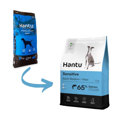 Hantu - Pienso Hipoalergénico para Perros Adultos | 61% Salmón | Sin Gluten | Cuidado Dental | Piel Saludable | Salud Digestiva | para Todas Las Razas, 12 Kg
