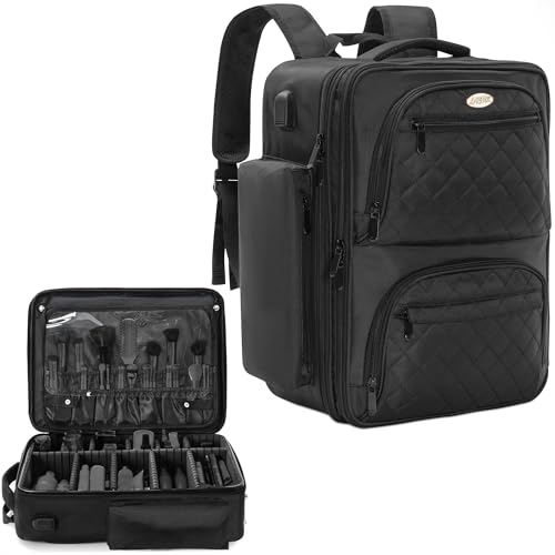Image of Makeup Backpack, Professional Cosmetic Case for Makeup Artist - Waterproof Travel Train Case, Adjustable High Dividers, Large