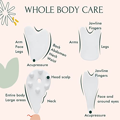 Allshow Gua Sha Facial Tools Set, 4 Pcs Gua Sha Scraping Massage Tool，Ceramics Guasha Board For Spa Acupuncture Therapy Trigger Point Treatment, Face Massager For Facial Skincare #TOP2