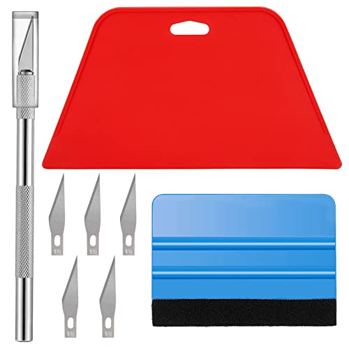 Kit de Raclettes Accessoires de Voiture avec Raclette en Feutre Outils de Film de fenêtre de Voiture pour Application ou Raclage avec Cutter Cover