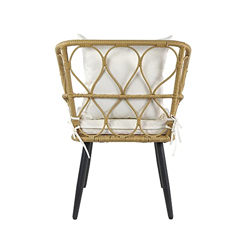 Amazon Basics Outdoor All-Weather 3-Piece Woven Faux Rattan Chair Set With Cushions And Side Table, Tan #TOP2