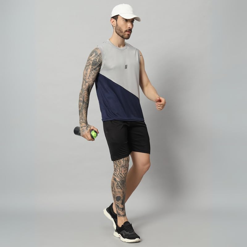 Image of ATICX Men's Polyester Sports Sleeveless T Shirt - Gym Vest, Workout Sando, Training Tank Top, Cut Sleeves Quick Dry Tee for Running, Swimming, Badminton, Fitness & Sports