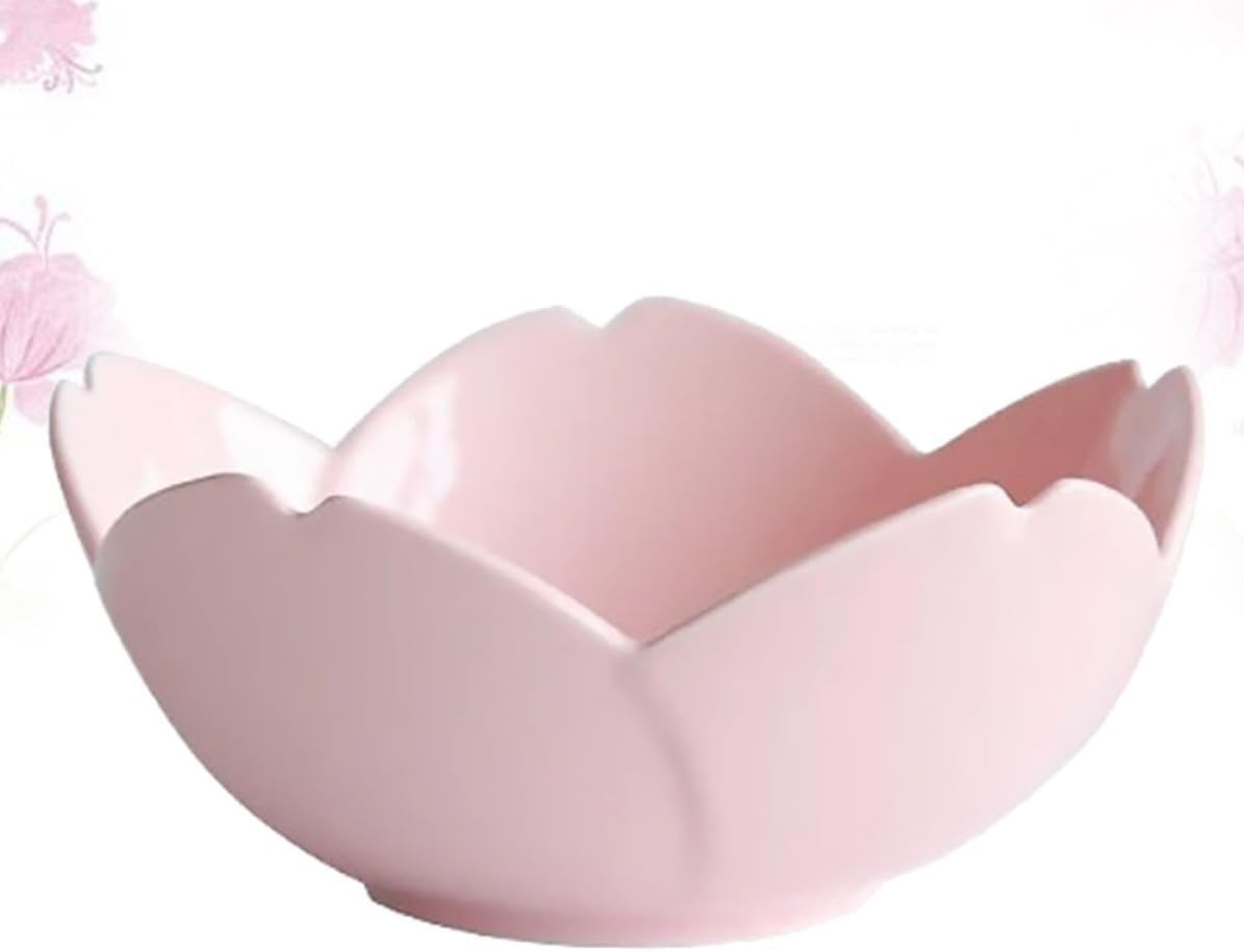 Garneck Pink Flower Shaped Ceramic Blossom Bowl for Salad and Fruit Serving