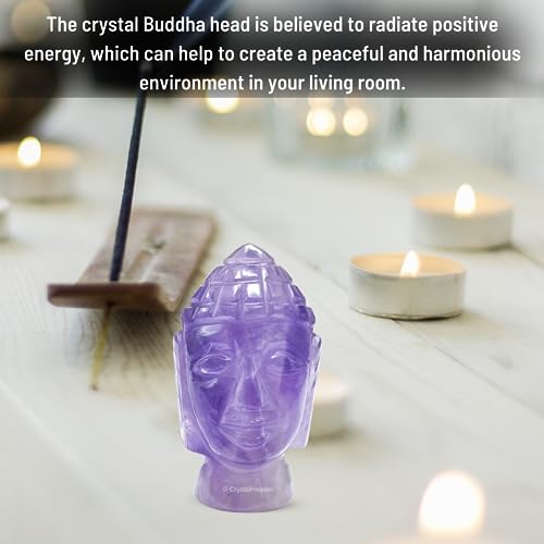 Image of Amethyst Crystal Buddha Head - Healing Stone Statue for Car, Living Room, Good Luck and Feng Shui Reiki Gift