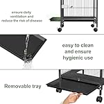 HENGMEI Papageienkäfig Vogelvoliere Vogelkäfig Vogelhaus Käfig Voliere kanarienvögelkäfig mit Rollen Schwarz 46x46x91cm (mit Offenem Dach) – Bild 4