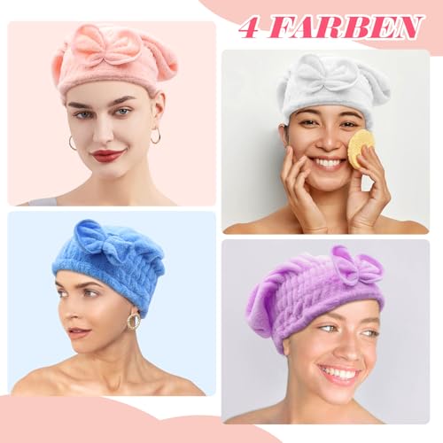 Scettar 4 Stück Mikrofaser Handtuch Haare Turban, Trockenhauben Für Haare Damen, Superschnell Saugfähiges Schnelltrocknend Haarhandtuch, Haarturban Zum Trocknen Für Lange Glattes Lockiges Kurze Haar