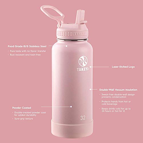 image for Takeya Actives Insulated Stainless Steel Water Bottle with Straw Lid, 